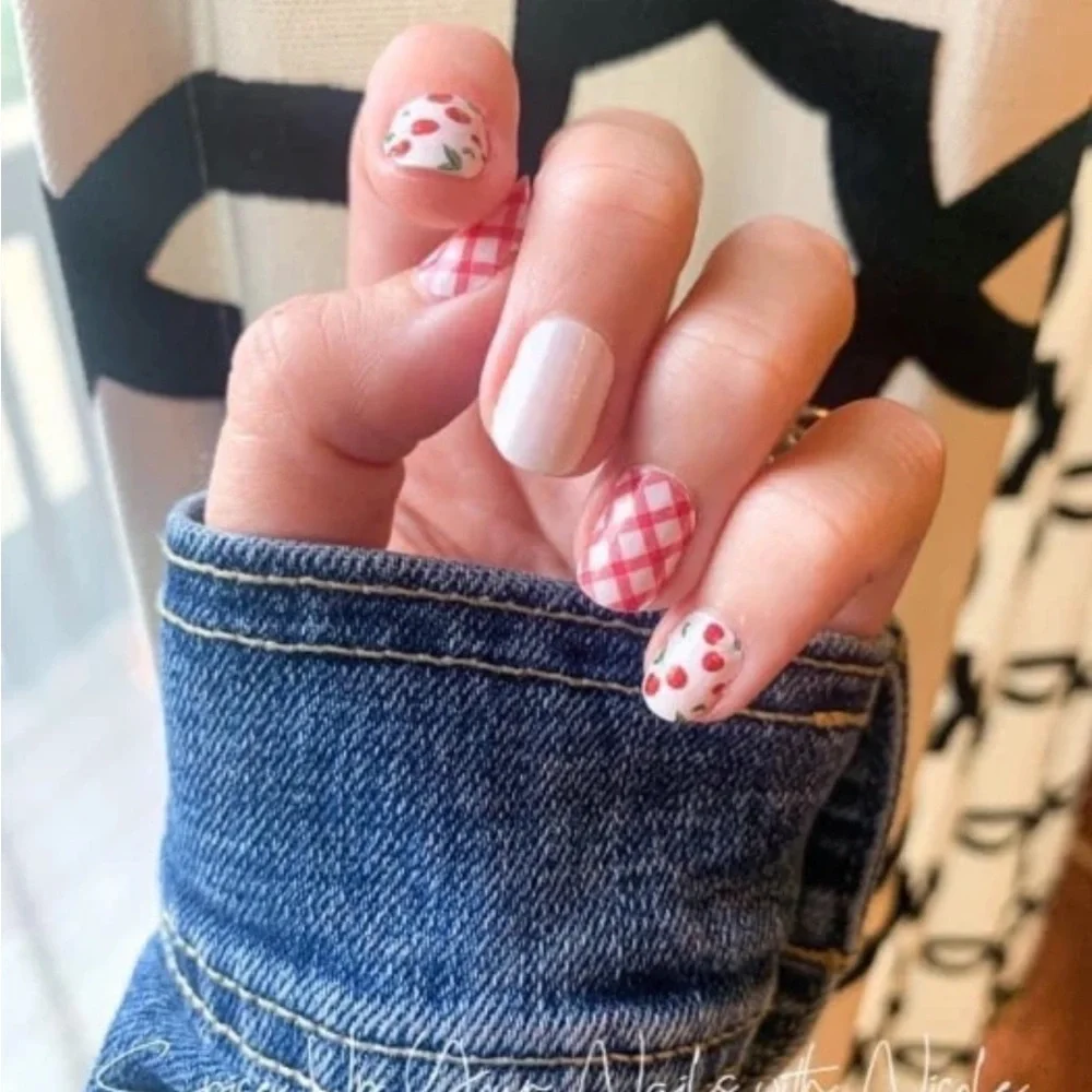 *Retired* Color Street: Cherry-Picked | White Red Gingham Spring Summer Girly - Picture 5 of 12